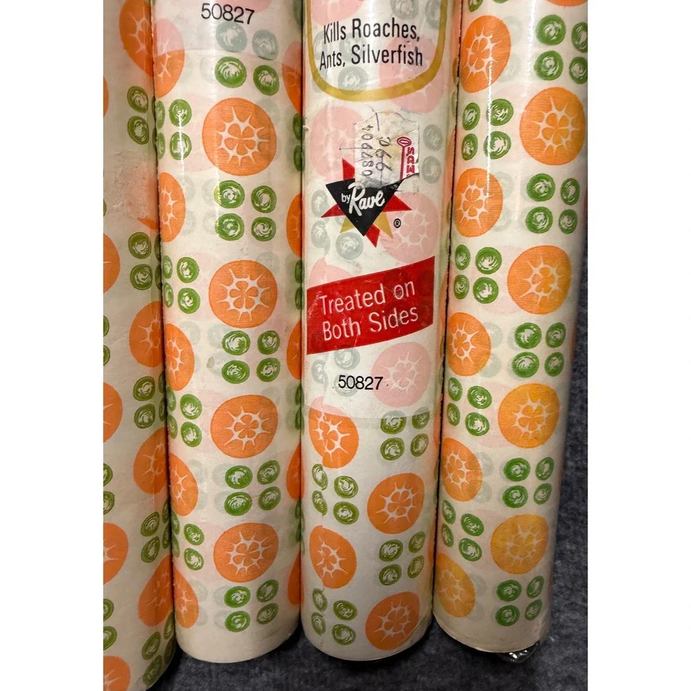 Vintage Bug Kill Shelf Paper by Rave Baygon Treated 5 Rolls Orange Green Floral